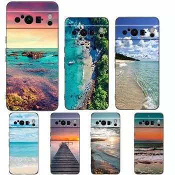 Sea blue Sky beach For Google Pixel 8 7 6 Pro 6A 5G Black Phone Case Soft Shockproof Back Cover Silicone TPU Shell Coque Pixel 7A