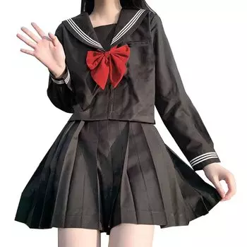 Sea Sailor Long 3 Piece Red High School JK Женская школьная матроска Large Three Kansai Open School Innocent School Культурная аутентичная форма Three Black