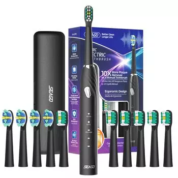 SEAGO Electric Sonic 10 Сменная зубная щетка, пригодная для использования в течение 60 лет, поставляется с подставкой и дорожным уведомлением о замене насадки, памятью на 3 минуты, подарок для семьи