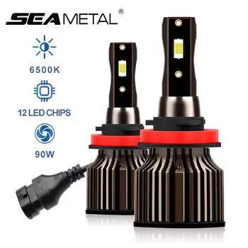 SEAMETAL 2PCS Автомобильные светодиодные фары H1 H4 H7 H11 9005 9006 дальний ближний свет 6500K IP68 90W Противотуманные фары Авто светодиодные фары H1