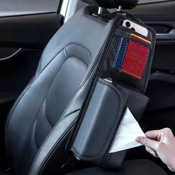 Seat Side Mesh Pocket Artificial Leather Seat Side Tissue Holder Large Capacity Road Trip Automotive Storage Bag With Elastic CHINA