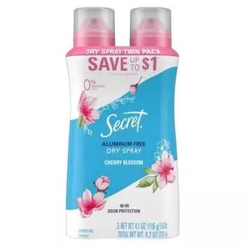 Secret Dry Spray Дезодорант без алюминия Cherry Blossom 4.1oz 2 Pack, Cherry Blossom_4.1 Ounce (пак