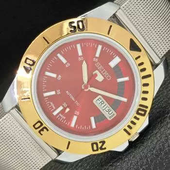 SEIKO 5 АВТОМАТИЧЕСКИЕ МУЖСКИЕ ВОССТАНОВЛЕННЫЕ 6309A ЯПОНИЯ НАРУЧНЫЕ ЧАСЫ С КРАСНЫМ ЦИФЕРБЛАТОМ a426517-2 RL-a426517
