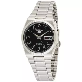 Seiko 5 автоматические холодные черные циферблаты из нержавеющей стали мужские часы SNK063J5 серебристый тон платье