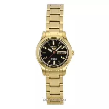 Seiko 5 Classic Gold Tone нержавеющая сталь черный циферблат 21 камень автоматические женские часы SYMD96K1 чёрный