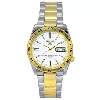 Seiko 5 Двухцветные часы из нержавеющей стали с белым циферблатом, 21 камень, автоматические часы унисекс SNKE04J1 белый
