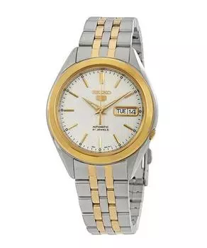 Seiko 5 Двухцветные мужские часы из нержавеющей стали с белым циферблатом, 21 камень, автоматические SNKL24K1