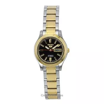 Seiko 5 двухцветный нержавеющая сталь черный циферблат 21 камень автоматический SYMD94K1 женские часы чёрный
