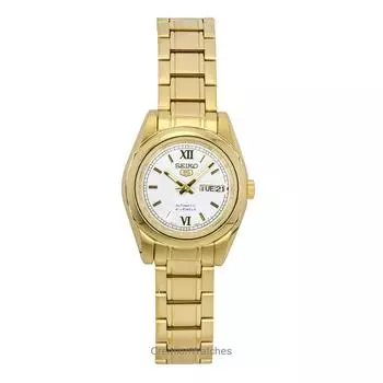 Seiko 5 Gold Tone Stainless Steel White Dial Automatic SYMK30K1 100M Women s Watch белый