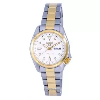 Seiko 5 Спортивные двухцветные женские часы из нержавеющей стали с белым циферблатом SRE004 SRE004K1 SRE004K 100M белый