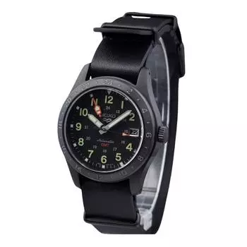 Seiko 5 Sports GMT Field Series Кожаный ремешок с черным циферблатом Автоматические мужские часы SSK025K1 100M чёрный
