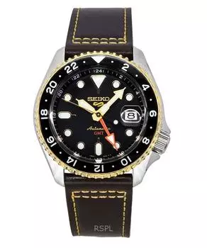 Seiko 5 Sports SKX GMT Кожаный ремешок Коричневый циферблат Автоматические SSK036K1 100M Мужские часы коричневый