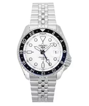 Seiko 5 Sports SKX GMT Нержавеющая сталь Белый циферблат Автоматические мужские часы SSK033K1 100M белый