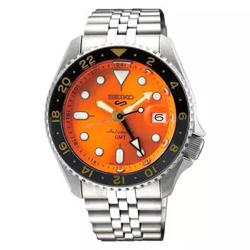 Seiko 5 Sports SSK005 Автоматические GMT 100m 24 Jewel оранжевый циферблат Мужские часы SSK005K1 / SBSC005 оранжевый