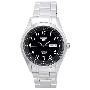 Seiko 5 Stainless Steel Black Arabic Dial Automatic SNKP21 SNKP21J1 SNKP21J Мужские часы чёрный