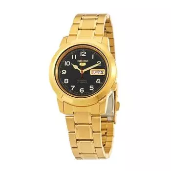 Seiko 5 золотых тонов из нержавеющей стали с черным циферблатом, 21 камень, автоматические мужские часы SNKK40J1 чёрный