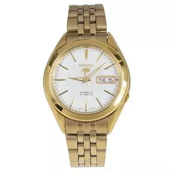 Seiko 5 золотых тонов из нержавеющей стали с белым циферблатом, 21 камень, автоматические мужские часы SNKL26K1 белый