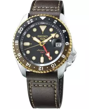 Seiko 5Sports SSK036K1 механические GMT коричневый кожаный ремешок мужские часы SSK036