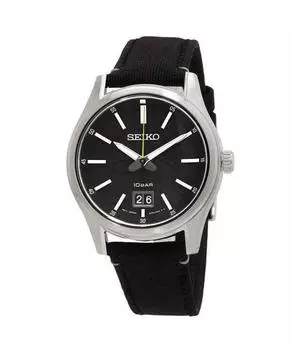 Seiko Big Date с нейлоновым ремешком и черным циферблатом, кварцевые мужские часы SUR517P1 100M чёрный