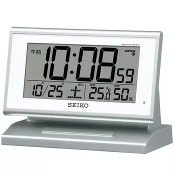 Seiko Часы Будильник Автоматический Свет Радиоволна Цифровой Календарь Температура Влажность Дисплей Виден Даже Ночью Серебристый Металлик SQ768S SEIKO