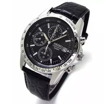 Seiko Часы-хронограф с ремешком из натуральной кожи, черного цвета, официально продаются в Японии, модель SND367P1 [Параллельный импорт]