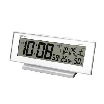 Seiko clock alarm clock always on radio wave digital calendar temperature humidity display visible even at night white SQ762W SEIKO белый