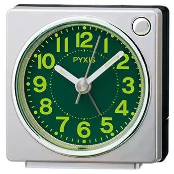 Seiko Clock Будильник Настольные часы Аналоговые Светоконцентрирующие Смола Циферблат Серебристый Металлик 65 x 64 x 38 мм PYXIS NR450S