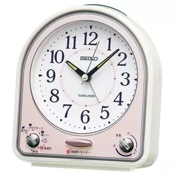 Seiko Clock Будильник настольный аналоговый 31 мелодия мелодия будильника белый перламутр/некоторые розовые перламутры 139 x 126 x 70 мм QM750P