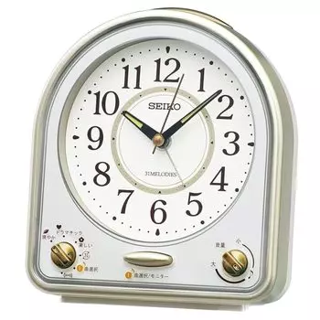 Seiko clock Clock) alarm clock table clock analog 31 songs melody alarm Light golden pearl, some white pearl 13912670mm QM750G