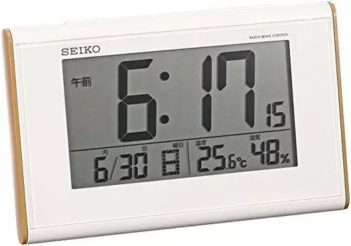 Seiko Clock Clock Woodgrain high Viewing Angle Radio Digital Alarm Clock (White) SQ771B