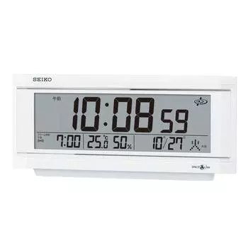 Seiko Clock Настольные часы Будильник Спутниковое радио Цифровой календарь Дисплей температуры и влажности Будильник со светом SPACELINK GP501W белый