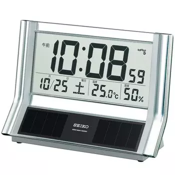 Seiko Clock Настольные часы Гибридные солнечные радио цифровой календарь дисплей температуры и влажности Серебристый металлик SQ690S SEIKO серебряный