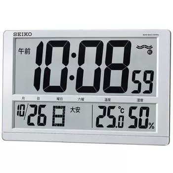 Seiko Clock Seiko Clock Настенные часы Настольные часы Радиоволны Цифровой календарь Rokuyo Дисплей температуры и влажности Большой серебристый металлик SQ433S SEIKO