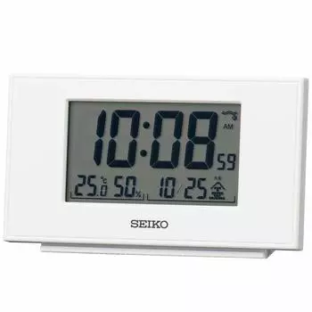 Seiko Clock Table Clock White Pearl Body x x cm Alarm Clock Radio Digital Calendar Temperature Humidity Display SQ790W Size 7.8 13.5 3.8