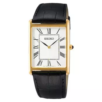 [Seiko] Мужские кварцевые часы SWR052 с квадратным дизайном, белый циферблат, черный кожаный ремешок [Импорт]