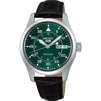 Seiko Мужские SBSA203 (5SPORTS Полевые костюмы Стиль Механический мужской кожаный ремешок) Круглые часы черного цвета