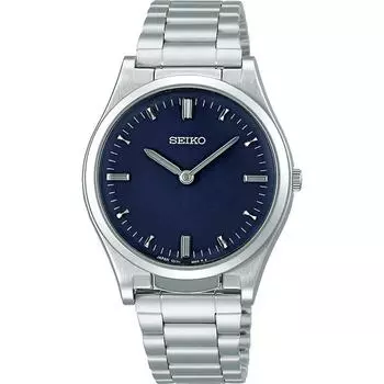Seiko мужские SQBR021 (Тактильные часы для слабовидящих мужчин с металлическим оркестром темно-синего цвета) Круглые часы, серебро