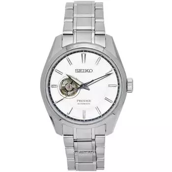 Seiko Presage Автоматические мужские часы с острыми краями и открытым сердцем с белым циферблатом SPB309 SPB309J1 SPB309J 100M