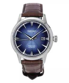 Seiko Presage Cocktail Time Ремешок из телячьей кожи с синим циферблатом Автоматические мужские часы SRPK15J1 синий