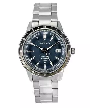 Seiko Presage Style60 s GMT из нержавеющей стали с синим циферблатом, автоматические мужские часы SSK009J1 синий
