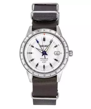 Seiko Presage Style60 s GMT Watchmaking 110th Anniversary Limited Edition Кожаный ремешок с белым циферблатом Автоматические мужские часы SSK015J1