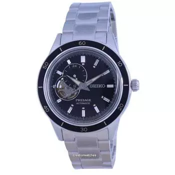 Seiko Presage Style 60-е годы с открытым сердцем, черный циферблат, автоматические мужские часы SSA425 SSA425J1 SSA425J