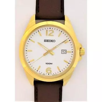 Seiko унисекс SUR216P1 (Seiko кварцевые мужские часы WT кожаный ремешок GP коричневый 100M D 42 мм) часы