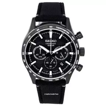 Seiko Urban Sports Chronograph Nylon Strap Black Dial Quartz SSB417 SSB417P1 SSB417P 100M Мужские часы чёрный