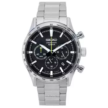 Seiko Urban Sports хронограф с черным циферблатом, кварцевые мужские часы SSB413 SSB413P1 SSB413P 100M чёрный