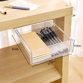 Self-Adhesive Table Shelf Storage Box Transparent Under Desk Drawer Cosmetics Stationery Organizer