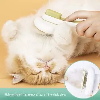Self-Cleaning Pet Grooming Comb for Cats & Dogs - Automatic Hair Removal & Needle Design зелёный