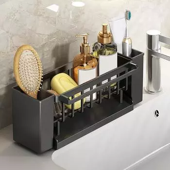 Self-draining Sink Shelf Soap Sponge Holder Dishcloth Towel Rack filter basket Kitchen Sink Drain Rack Organizer accessory белый