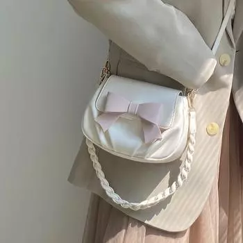 Senior Sense Bag Женская сумка Bow Маленькая круглая сумка Плиссированная сумка Cloud Мягкая сумка через плечо Сумка через плечо белый