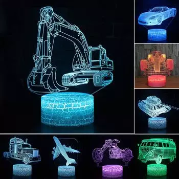 Сенсорный 3D-экскаватор, визуальный светодиодный ночник, 7 смен цвета, настольная лампа, подарок для детей и мальчиков с USB-кабелем